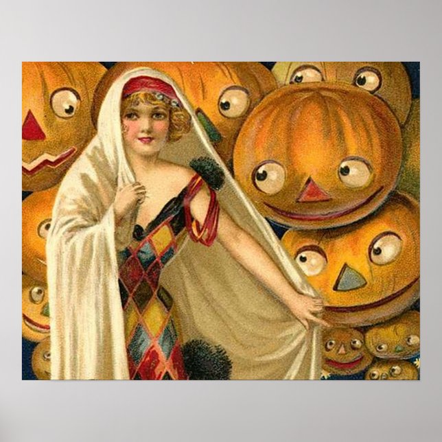 Antique Halloween Jack o lantern Costume Woman Poster (Framsidan)