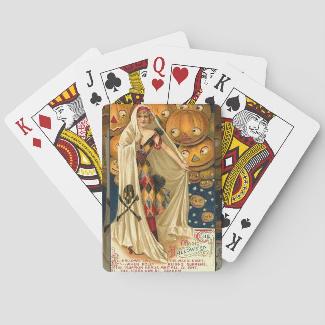 Antique Halloween Jack o lantern Costume Woman Spelkort (Baksidan)