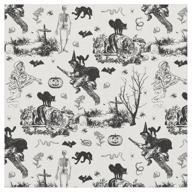 antique halloween witch ghoul skeleton toile goth tyg (Närbild)