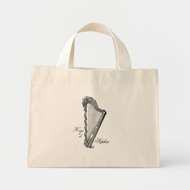 Antique Harp Tiny Tote med eget namn Mini Tygkasse (Framsidan)