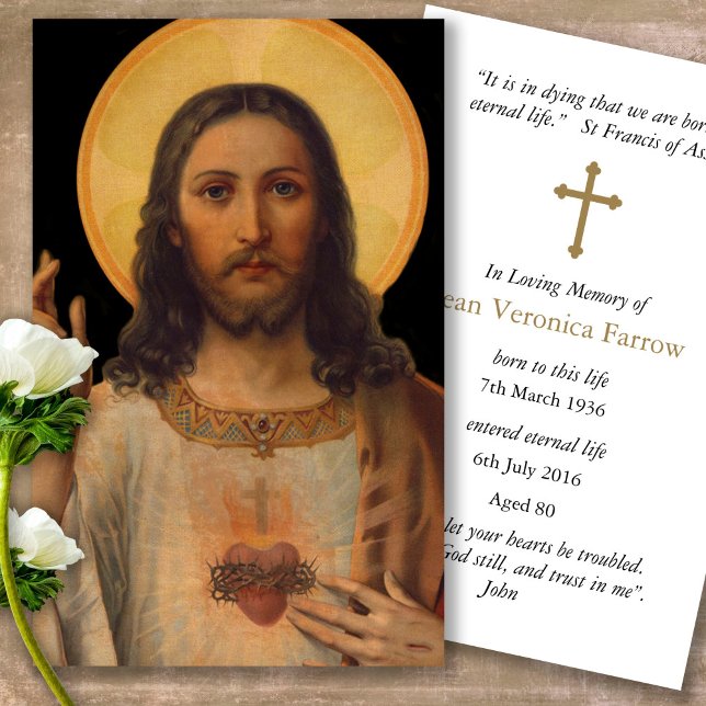 Antique Helig Heart Jesus Prayer Sympathy Cards Visitkort (catholic, religious, celebration of life, in loving memory of, prayer cards for bereavement)