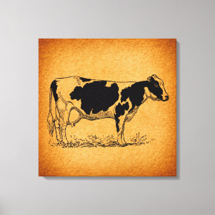 Antique Holstein Cow Farm Animal Illustration Canvastryck