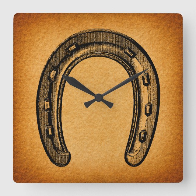 Antique Horseshoe Vintage Westernare hästskon Fyrkantig Klocka (Framsida)