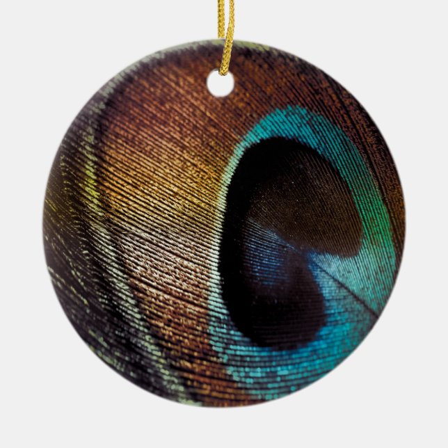Antique Hues Peacock Feather Öga Julgransprydnad Keramik (Framsidan)