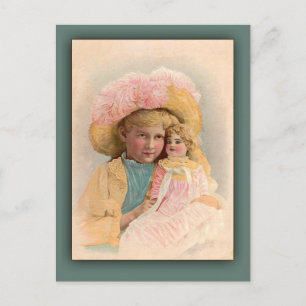 Antique Illustration Child with Doll Cards Vykort