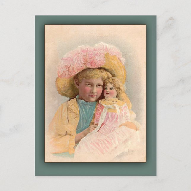 Antique Illustration Child with Doll Cards Vykort (Framsida)