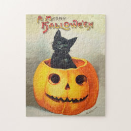 Antique Illustration Ephemera Black Cat Halloween Pussel