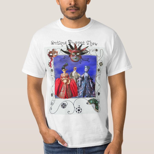 ANTIQUE ITALIAN PUPPET SHOW,JESTER MASQUERADE MASK TEE SHIRT (Framsida)