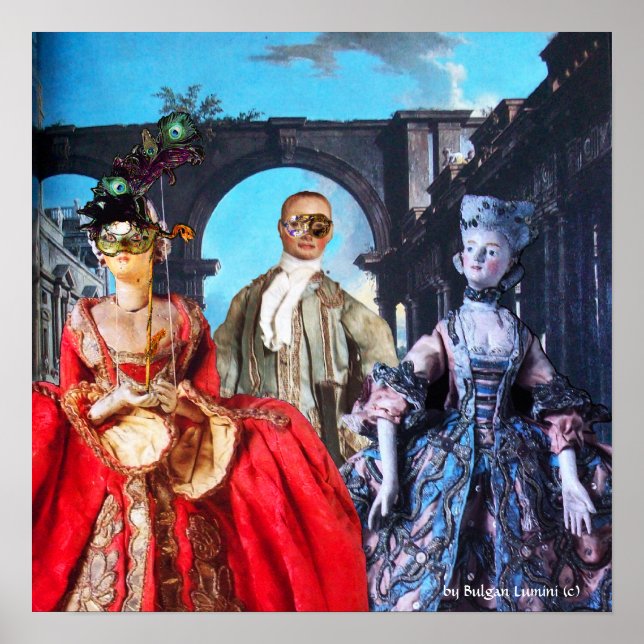 ANTIQUE ITALIAN PUPPETS MASQUERADE COSTUME PARTY POSTER (Framsidan)