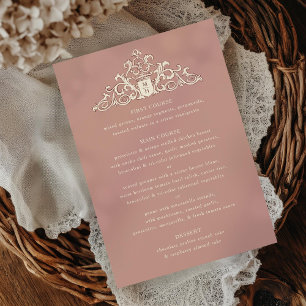 Antique Ivory Vapensköld Mauve Bröllop Dinner Menu Inbjudningar