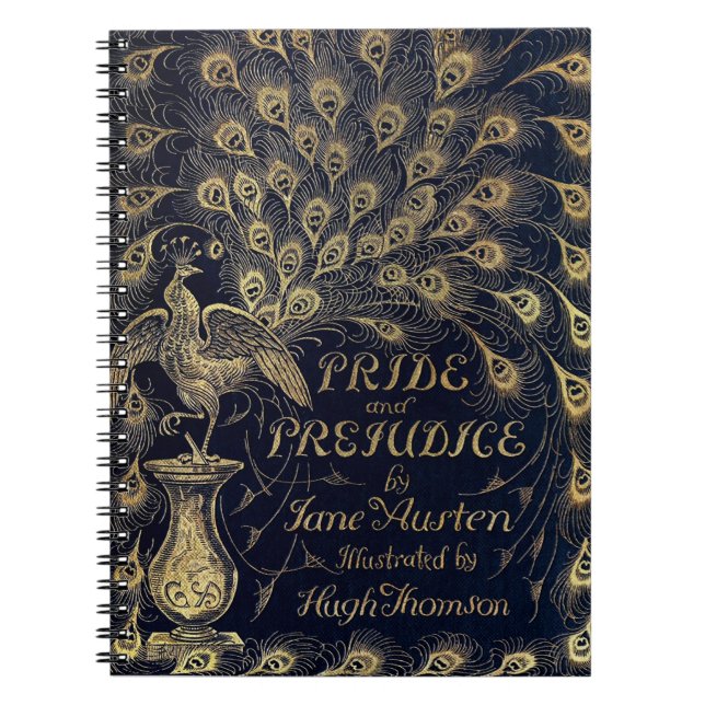 Antique Jane Austen Pride och Prejudice Peacock Anteckningsbok (Framsidan)