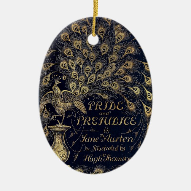 Antique Jane Austen Pride och Prejudice Peacock Julgransprydnad Keramik (Framsidan)