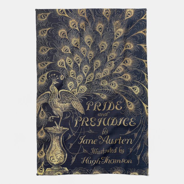 Antique Jane Austen Pride och Prejudice Peacock Kökshandduk (Vertikal)