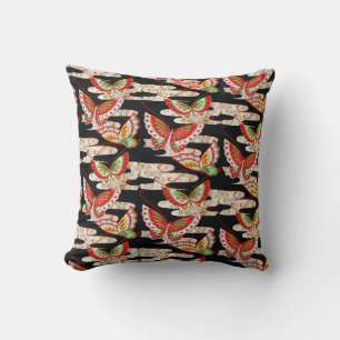 ANTIQUE JAPANESE BUTTERFLIES Red Black White Kudde