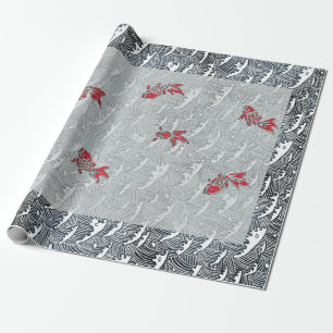 ANTIQUE JAPANESE FISH UTTRYCKNING Papper Presentpapper