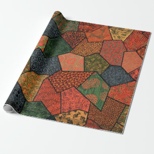 ANTIQUE JAPANESE FLOWERS,LÖV,GEOMETRISK BLOMMIGT PRESENTPAPPER