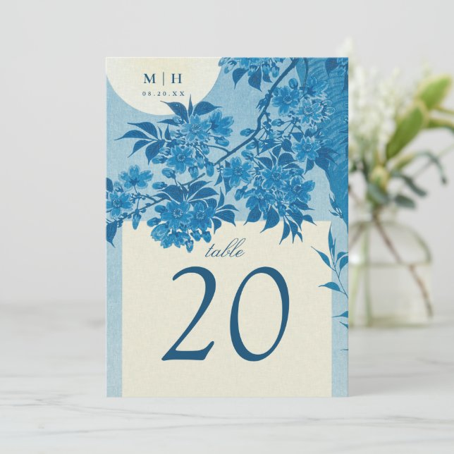 Antique Japansk Blue Cherry Blommar Bröllop Inbjudningar (Stående Fram)