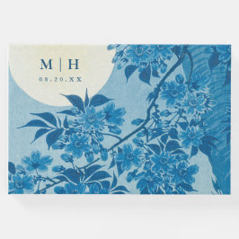 Antique Japansk Blue Cherry Blommar Gästböcker