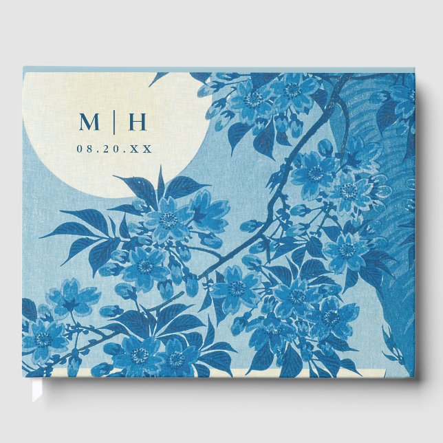 Antique Japansk Blue Cherry Blommar Gästböcker (Framsida)