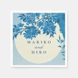 Antique Japansk Blue Cherry Blommar Pappersservett