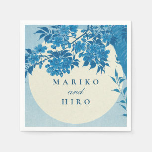 Antique Japansk Blue Cherry Blommar Pappersservett