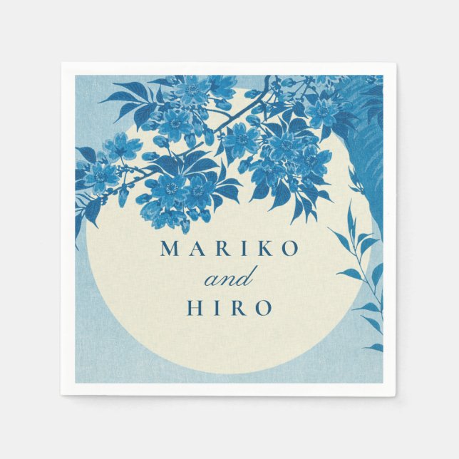 Antique Japansk Blue Cherry Blommar Pappersservett (Framsidan)