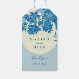 Antique Japansk Blue Cherry Blommar Presentetikett