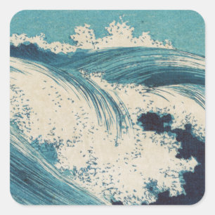 Antique japansk Blue Vågar Ocean Skriv ut Fyrkantigt Klistermärke