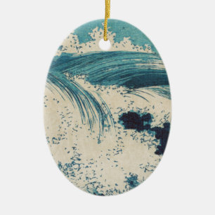 Antique japansk Blue Vågar Ocean Skriv ut Julgransprydnad Keramik