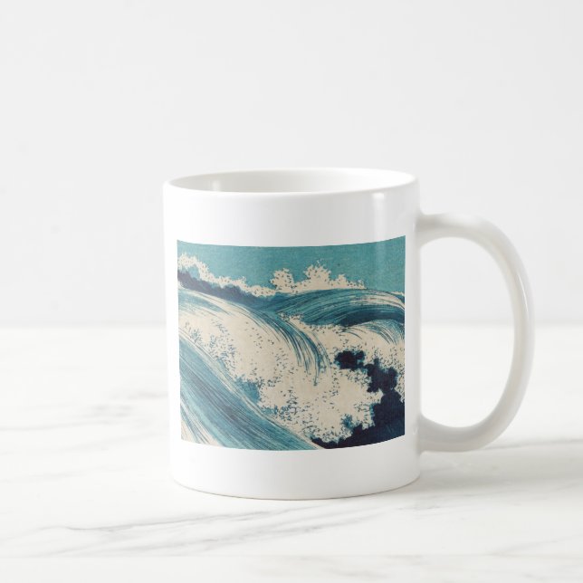 Antique japansk Blue Vågar Ocean Skriv ut Kaffemugg (Höger)