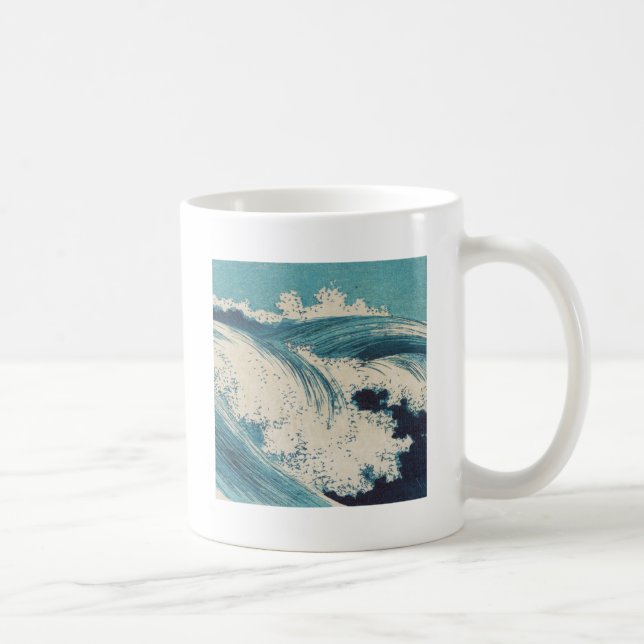 Antique japansk Blue Vågar Ocean Skriv ut Kaffemugg (Höger)