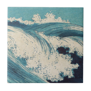 Antique japansk Blue Vågar Ocean Skriv ut Kakelplatta