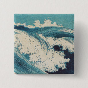 Antique japansk Blue Vågar Ocean Skriv ut Knapp