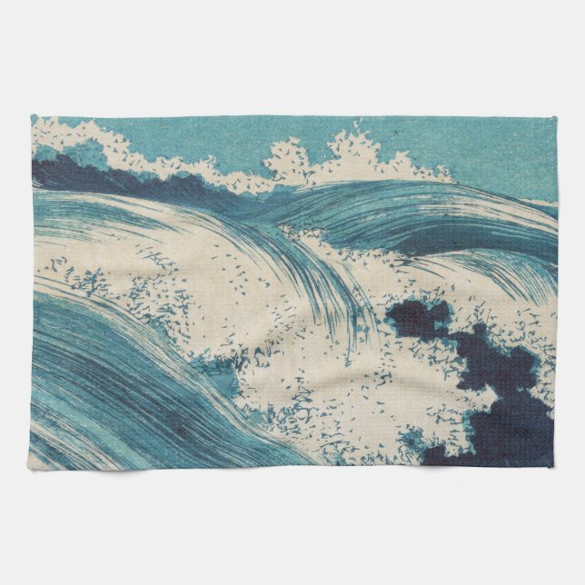 Antique japansk Blue Vågar Ocean Skriv ut Kökshandduk (Horisontell)