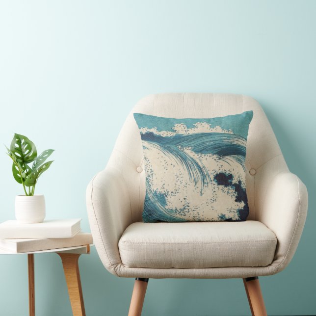 Antique japansk Blue Vågar Ocean Skriv ut Kudde (Stol)