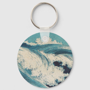Antique japansk Blue Vågar Ocean Skriv ut Nyckelring