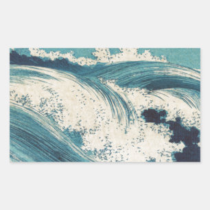 Antique japansk Blue Vågar Ocean Skriv ut Rektangulärt Klistermärke