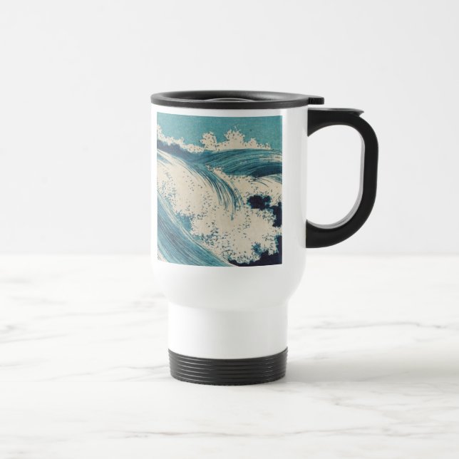 Antique japansk Blue Vågar Ocean Skriv ut Resemugg (Höger)
