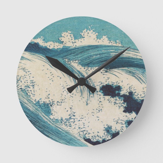 Antique japansk Blue Vågar Ocean Skriv ut Rund Klocka (Framsida)