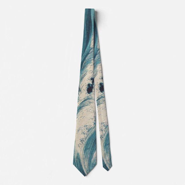 Antique japansk Blue Vågar Ocean Skriv ut Slips (Framsida)