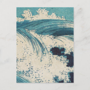 Antique japansk Blue Vågar Ocean Skriv ut Vykort