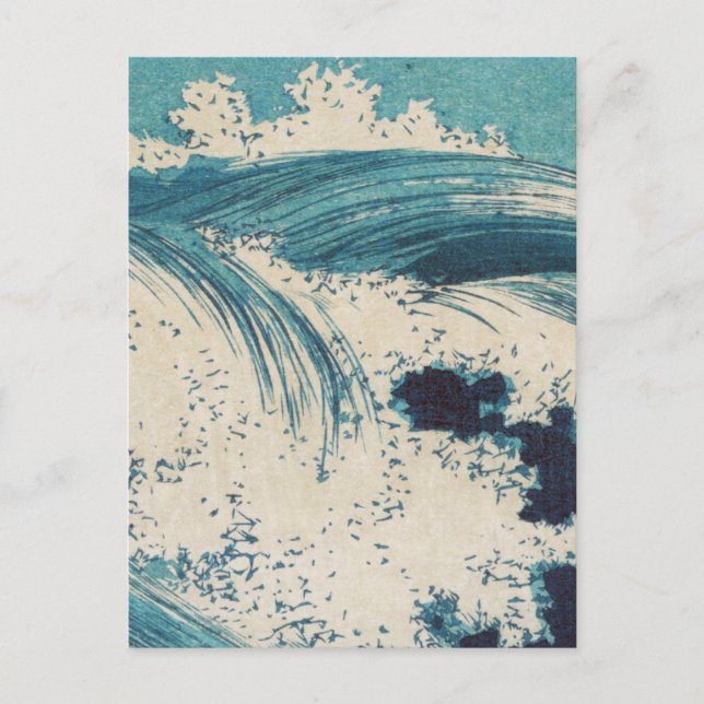 Antique japansk Blue Vågar Ocean Skriv ut Vykort (Framsida)