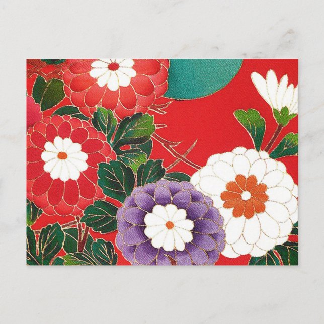 Antique Japansk Brocade Deep Red Vykort (Framsida)
