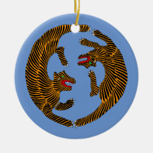Antique Japansk folkkonst Tigers Julgransprydnad Keramik