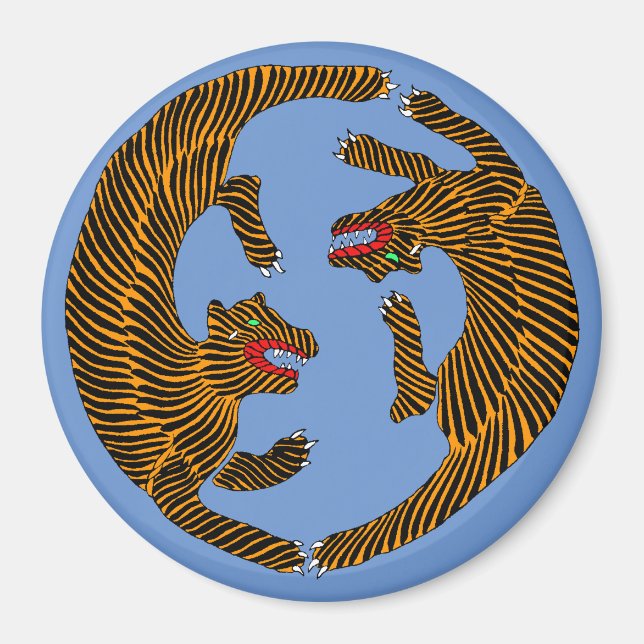 Antique Japansk folkkonst Tigers Magnet (Framsidan)