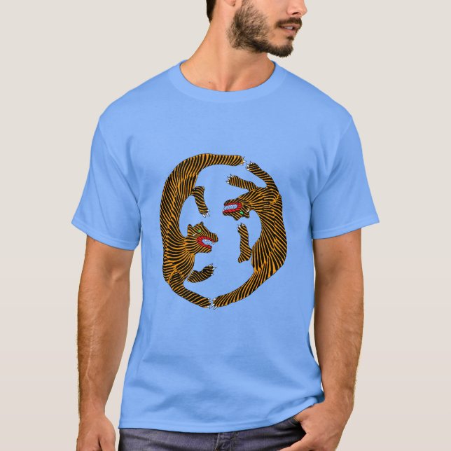 Antique Japansk folkkonst Tigers T Shirt (Framsida)