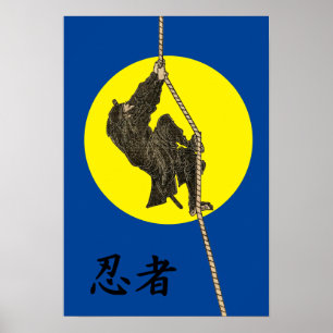 Antique Japanska Ninja Manga av Katsushika Hokusa Poster