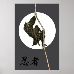 Antique Japanska Ninja Manga av Katsushika Hokusa Poster