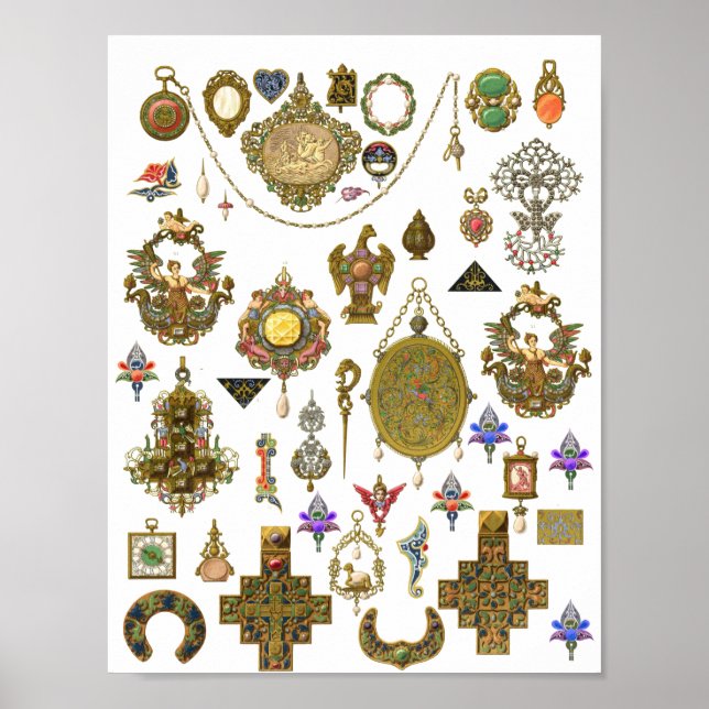 Antique Jewelry Collage Lakan Art Poster (Framsidan)