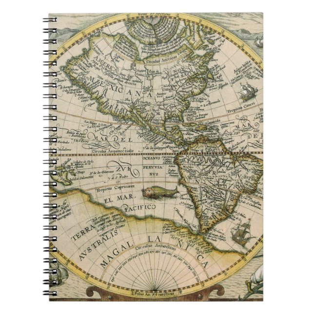Antique Karta, 1596, America Sive Novus Orbis Anteckningsbok Med Spiral (Framsidan)